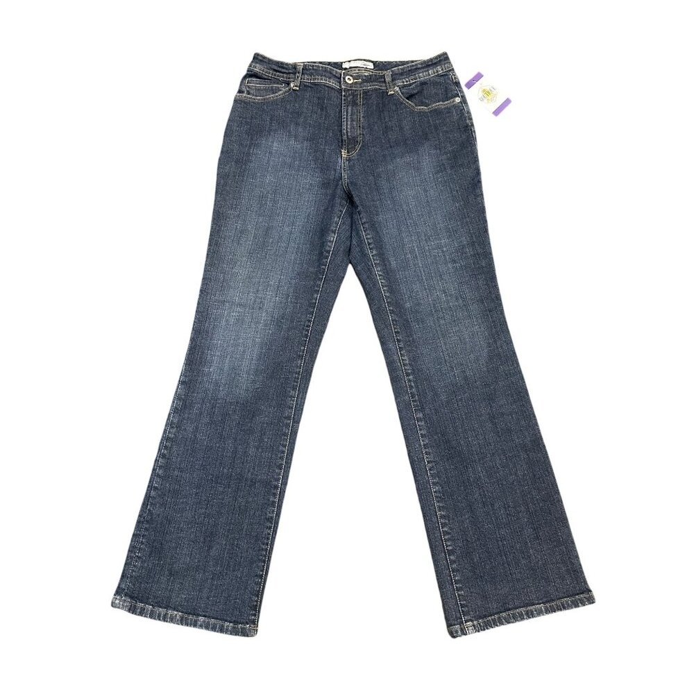 Vintage Chicos Platinum Denim Bootcut Jeans Womens 12 Reg High Rise Stretch
